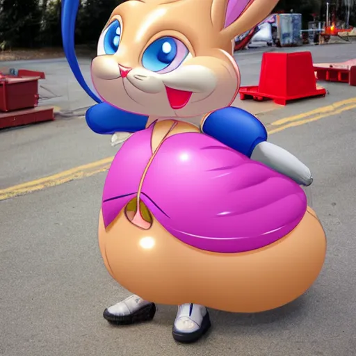 Image similar to lola bunny inflated by an air compressor