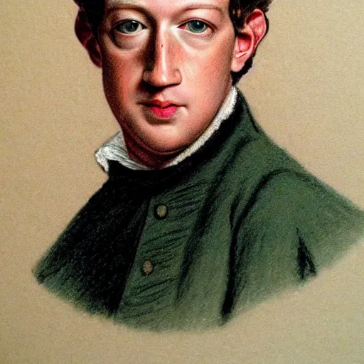 Prompt: 1700s color pencil portrait close up mark zuckerberg by robert deniro