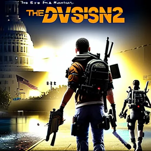 Image similar to the division 2 poster set in an apocalyptic los angeles, agent standing with a gun in the foreground, cinematic, 4 k