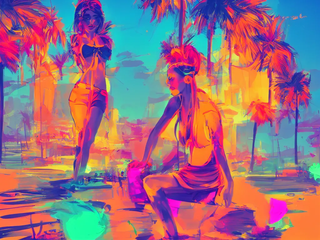 Image similar to coachella, bright colors, neon orange, beauty, summer vibes, trending on artstation