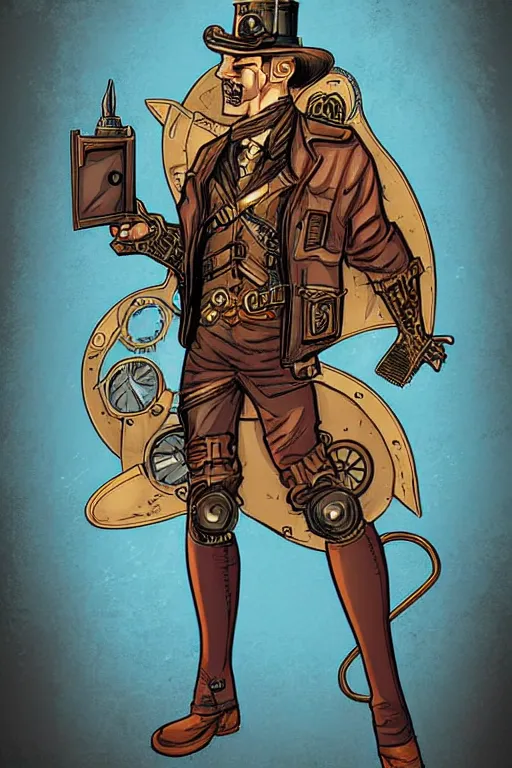 Prompt: steampunk superhero, digital art, comics style art