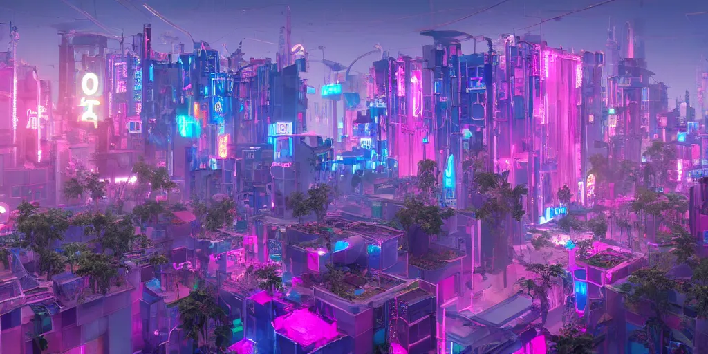 Prompt: a photo of 8k solarpunk city with pink and blue neon and plants on the buildings, cinematic lighting, trending on artstation, 4k, hyperrealistic, focused, high details, unreal engine 5, cinematic, masterpiece