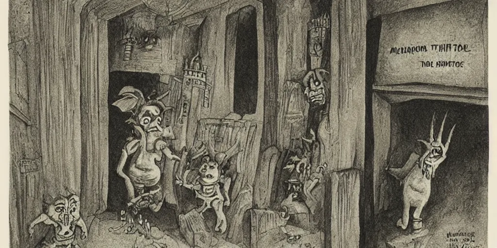 Prompt: Artwork by Maurice Sendak of the cinematic view of the Seventh Terrifying Prison.