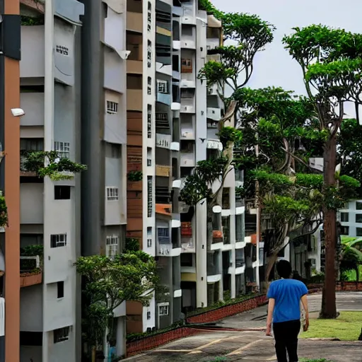 Image similar to walking through a housing estate in singapore, by moebius