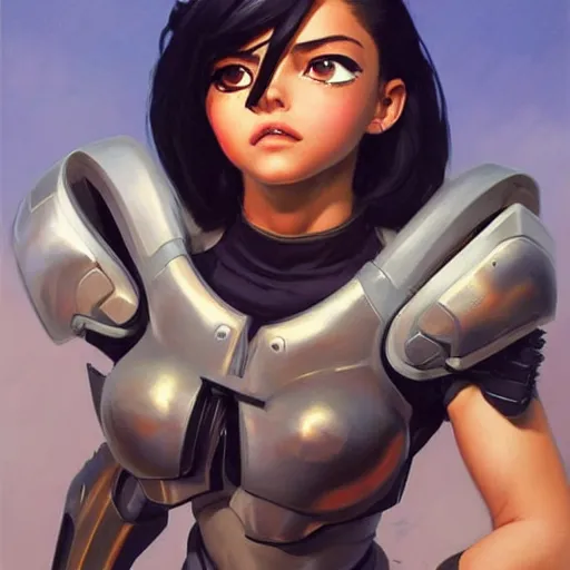 Image similar to greg manchess portrait painting of battle angel alita as overwatch character, totally whack, medium shot, asymmetrical, profile picture, organic painting, sunny day, matte painting, bold shapes, hard edges, street art, trending on artstation, by huang guangjian and gil elvgren and sachin teng