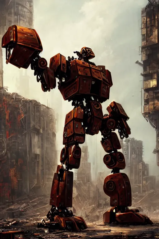 Prompt: a futurecore boxing humanoid mecha in ruin city, bright, by real steel ( 2 0 1 1 ), sharp focus, eve venture, raymond swanland, cryengine, post apocalyptic, mechanical structure, unreal engine 5, 8 k realistic, hyper detailed, bright, background by greg rutkowski,, digital painting, concept art, dof