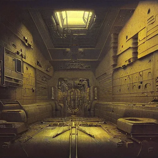 Prompt: painting of a syd mead scifi ancient civilzation interior engine room, beksinski