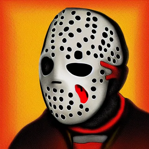 Image similar to Jason Voorhees eating breakfast, digital art