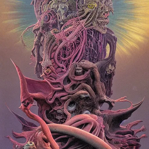 Prompt: the dark crystal movie, bloated, fluid, smooth, organic, crazy, bright, colours, tumours, high contrast, sharpness, dramatic, very detailed, intricate, by giger and corben and moebius and beksinski and bosch and bacon