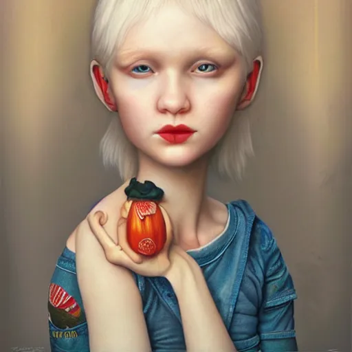 Prompt: Stockholm city portrait, albino girl, Pixar style, by Tristan Eaton Stanley Artgerm and Tom Bagshaw.