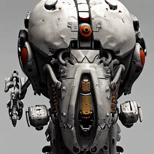 Prompt: big biomechanical mech warrior, scifi, hard surface, model, zbrush, white background, intricate, detailed, centered, hyperrealism, octane, robotic head