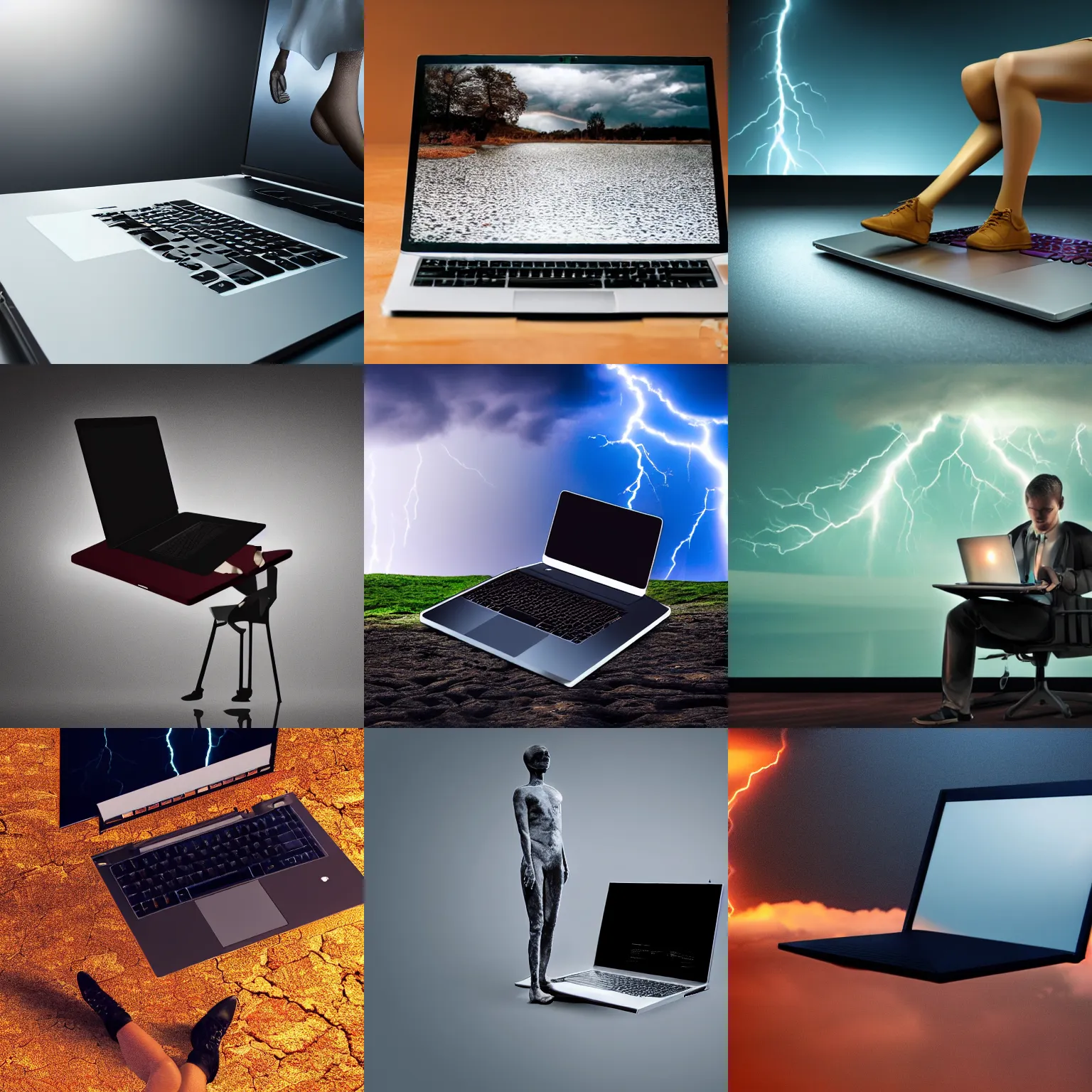 Prompt: a laptop with human legs, surreal photography, 8 k, dramatic lightning, ultra realistic