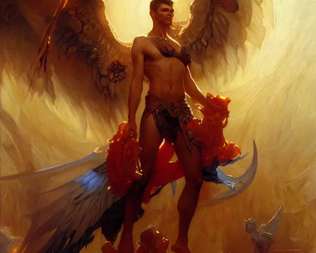 Prompt: attractive lucifer morning star summons death. highly detailed painting by gaston bussiere, craig mullins, j. c. leyendecker 8 k