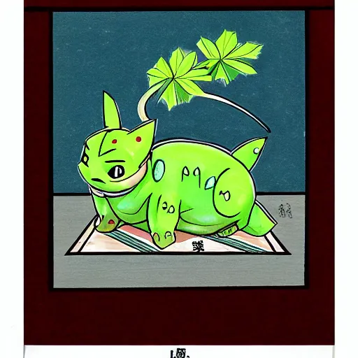 Prompt: Bulbasaur in ancient Japan, painting, old Japanese style