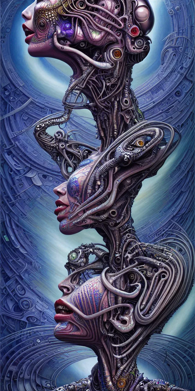 Image similar to beautiful alien machine goddess by android jones alex grey m. c. escher h. r. giger android jones alex grey mark cooper alien beauty alien cyborg machine goddess beauty alien machine deity alex grey android jones hr giger artgerm artstation award winning photorealistic detailed hypervivid intense fantasy concept art by greg rutkowski