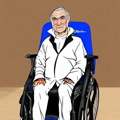 Image similar to milos zeman on a wheel - chair painted in anime style, detailed, villian