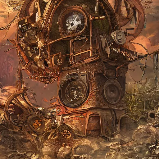 Image similar to psychedelic steampunk art, epic, 4k, concept art, detailed