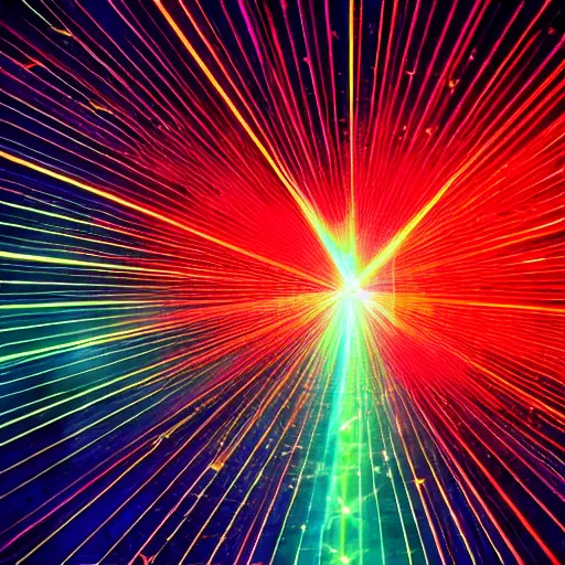 Prompt: 4 k photo of a laser shining through a prism of hell