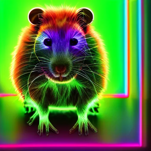 Prompt: cyberpunk rainbow hamster made of glowing neon lights, 8 k, hd