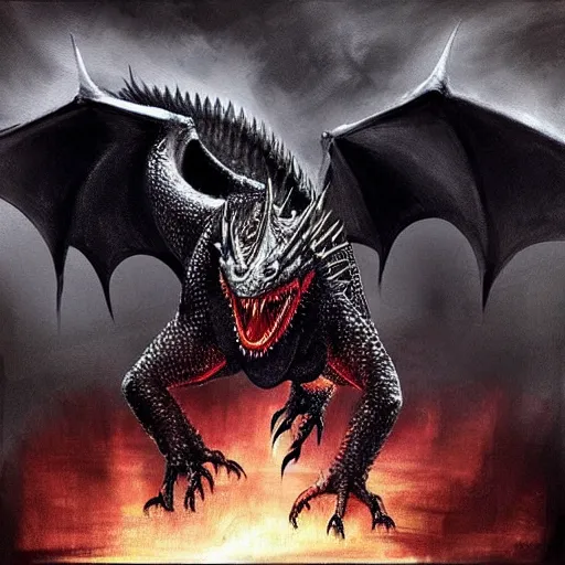 Image similar to “a painting of Drogon the black dragon from game of thrones”