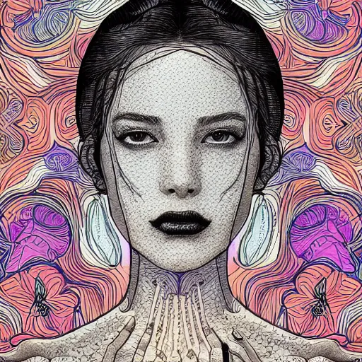 Image similar to the portrait of an incredibly beautiful, graceful, elegant, and sophisticated young woman made of garlic bulbs, an ultrafine detailed illustration by james jean, intricate linework, bright colors, final fantasy, behance contest winner, vanitas, angular, altermodern, unreal engine 5 highly rendered, global illumination, radiant light, detailed and intricate environment