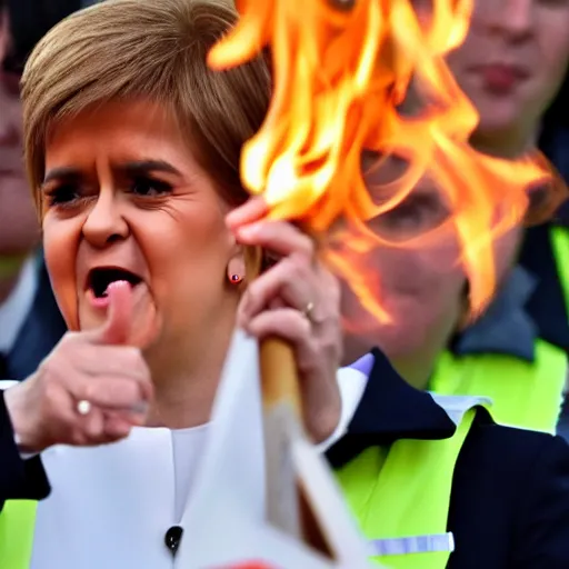 Image similar to Nicola sturgeon happpily setting fire to the british flag