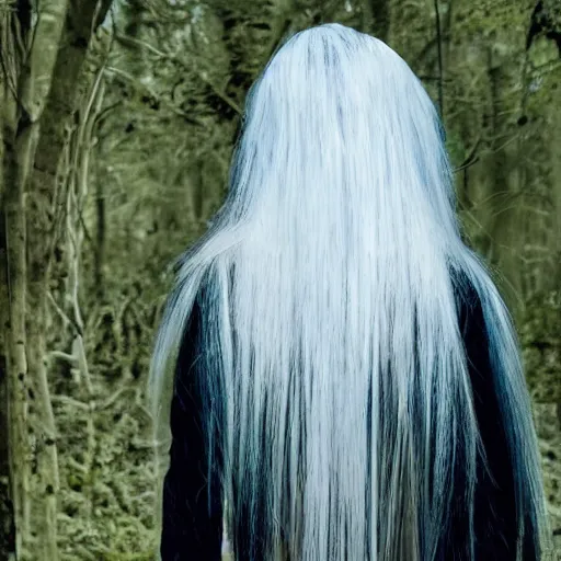 Image similar to ultrarealistic horrific, beautiful banshee with brightly shining wings and white hair imprisoned in a very dark nearly lightless, sombre, horrific forest