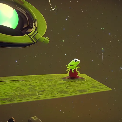 Prompt: kermit the frog in no man's sky