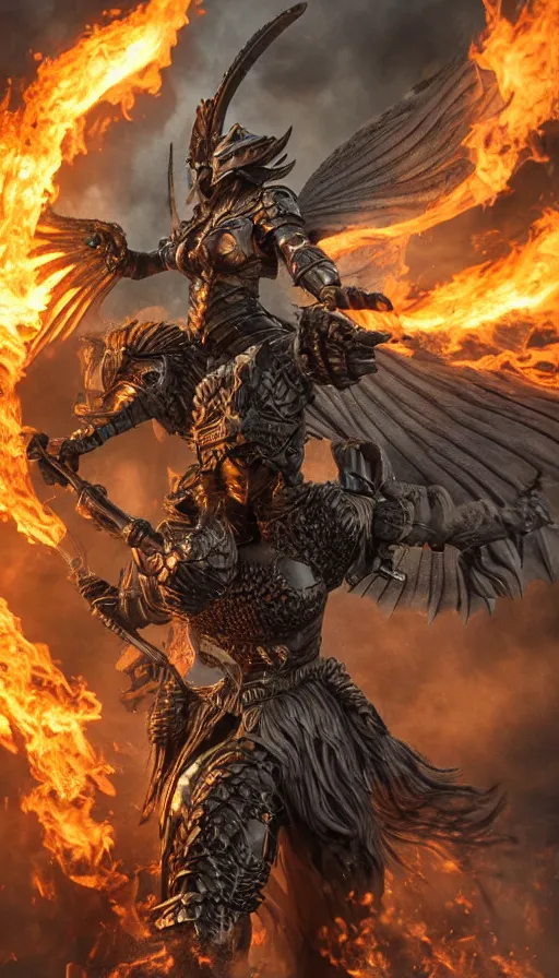 Image similar to photo of a Valkyrie in full armor riding a menacing looking fire breathing dragon, highly detailed, 8K, remove watermarks.