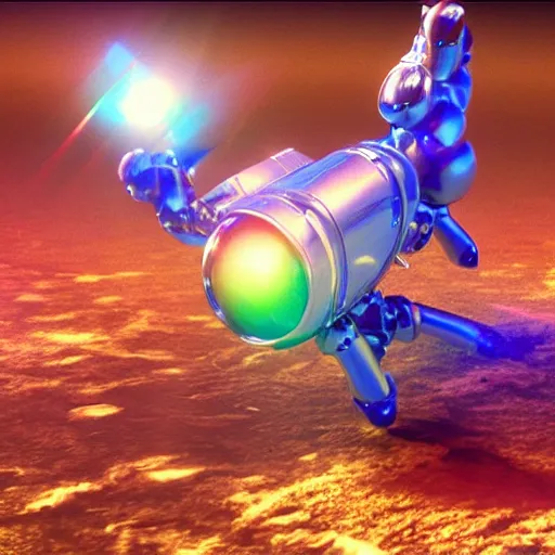 Image similar to 3 d rendered movie still pearlescent robot kitten robots in epic outer space battles and disco dance contests on saturn. science fiction, blockbuster movie, dystopian future, computer - animated science fiction film, imax 7 0 mm, 4 k
