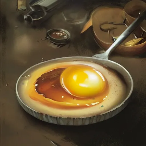 Image similar to an egg frying in a pan with edward norton's face in the yolk, concept art by greg rutkowski, artgerm