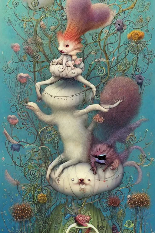 Image similar to a surreal, cute, creature in a happy world by Daniel Merriam, Trending on Artstation, oil on Canvas