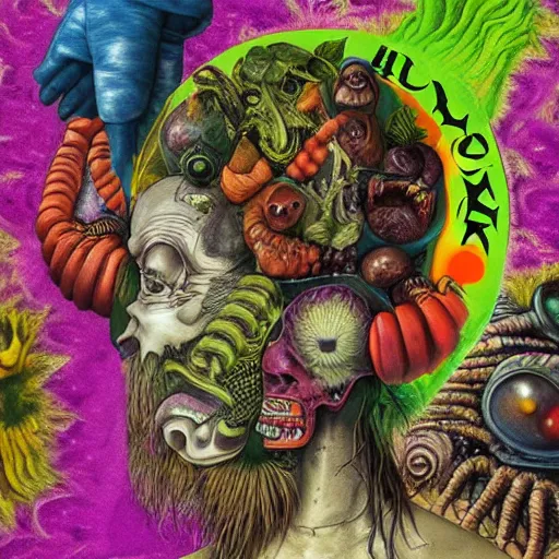 Image similar to hip - hop album cover, aliens, ghosts, psychedelic, giuseppe arcimboldo