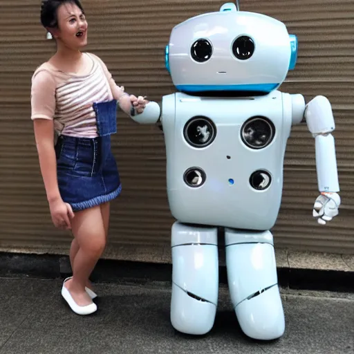 Image similar to a cute happy robot dancing with her girlfriend robot