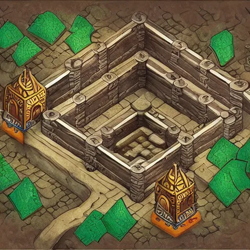 Prompt: dungeon in waterdeep, isometric, detailed, game, dungeons and dragons, tiled