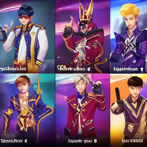 Image similar to members of the band exo as mobile legends heroes,