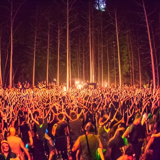 Prompt: Techno festival in forest at night