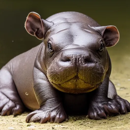 Prompt: A happy pygmy hippo taking a selfie