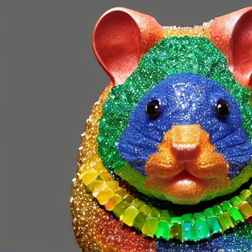 Image similar to rainbow hamster made out of large gems and crystals, sculpture, 8 k hd