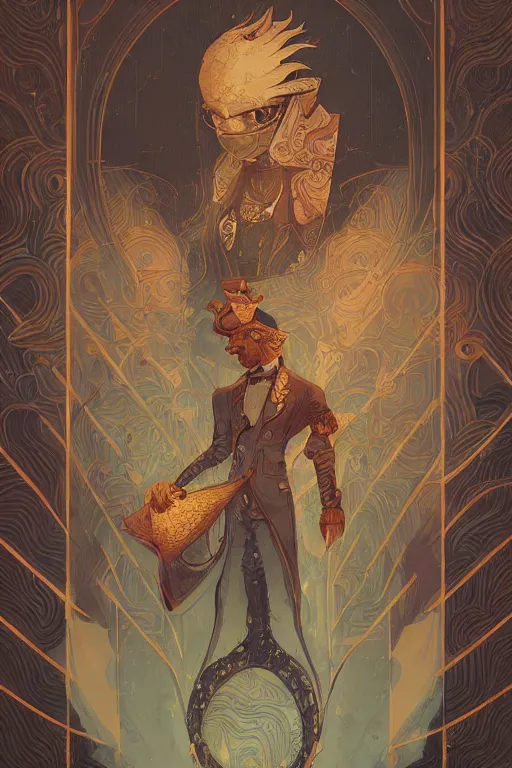 Prompt: portrait of a victorian era duc, man, royal style, art deco, stylized illustration by peter mohrbacher, moebius, victo ngai, colorful comics style, clean line, diesel punk