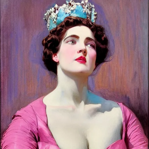 Prompt: portrait of a blue and pink queen, by j. c. leyendecker