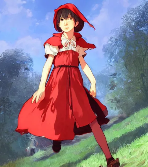 Prompt: attractive little boy character inspired in little red riding hood and cinderace, digital artwork made by akihiko yoshida and makoto shinkai