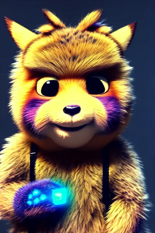 Prompt: high quality 3 d render cyberpunk very cute multicolor fluffy! quokka hybrid, highly detailed, vray smooth, in the style of detective pikachu, hannah yata charlie immer, dramatic blue light, low angle, uhd 8 k, sharp focus