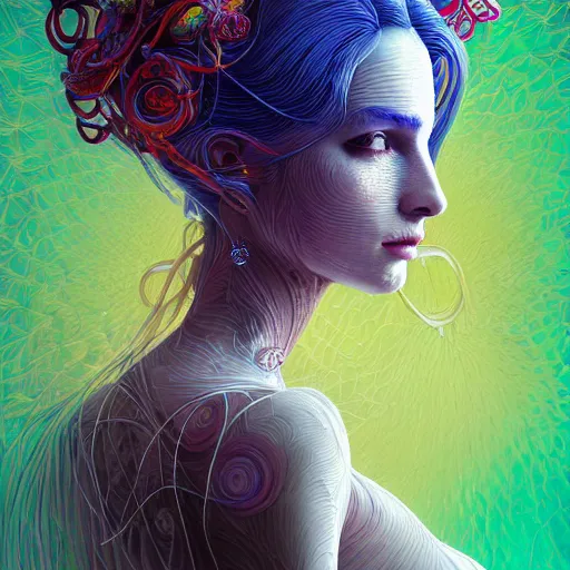 Image similar to the portrait of a ridiculously beautiful and elegant european woman partially made of onion rings of all colors, an ultrafine detailed illustration by james jean, final fantasy, intricate linework, bright colors, behance contest winner, vanitas, angular, altermodern, unreal engine 5 highly rendered, global illumination, radiant light, detailed and intricate environment