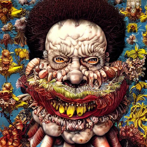 Image similar to portrait of crazy giuseppe arcimboldo, symmetrical, by yoichi hatakenaka, masamune shirow, josan gonzales and dan mumford, ayami kojima, takato yamamoto, barclay shaw, karol bak, yukito kishiro