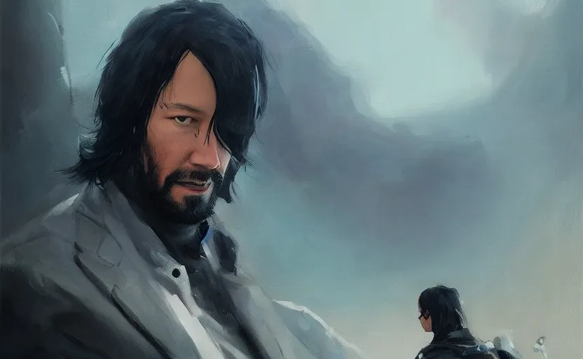 Prompt: a painting of keanu weaves trending on artstation in the style of greg rutkowski