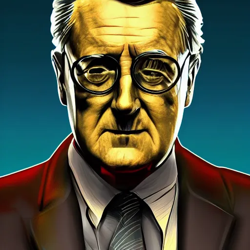 Image similar to cyberpunk franklin delano roosevelt as the leader of a futuristic communist nation, cybernetics, sharp lines, digital, artstation, colored in