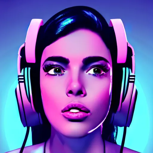 Image similar to synthwave girl wearing headphones, animated, trending on artstation, portrait