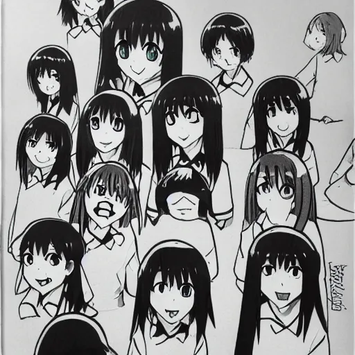 Image similar to All the watamote cast on a paper drawing