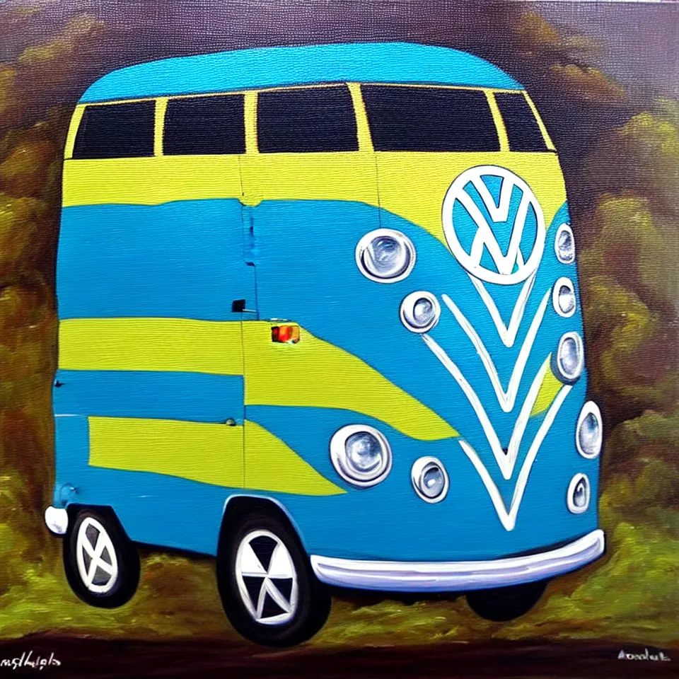 Image similar to a oil painting of a vw bus